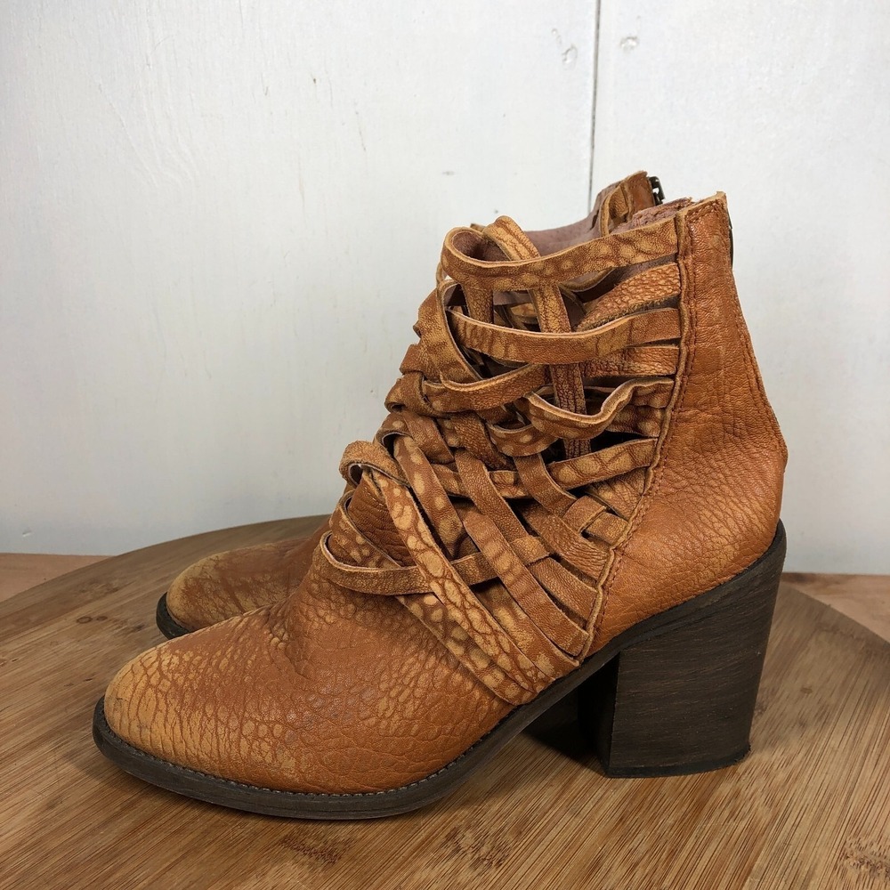 Free People womens size 38 shoes brown leather Carrera Strappy Bootie boots